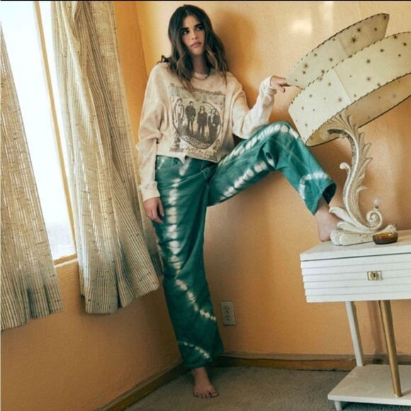 Free People The Doors Cropped Thermal Band Tee Sand sz 1X Daydreamer NWT - Picture 8 of 16